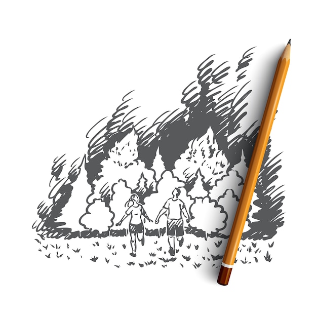 Vector hand drawn forest wildfire