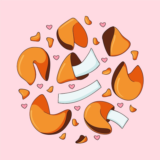 Vector hand drawn fortune cookie collection