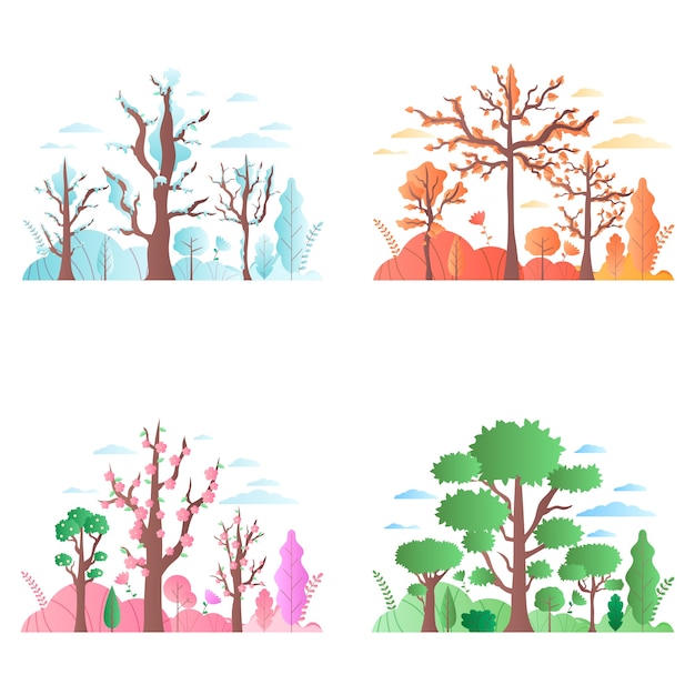 Vector hand drawn four seasons mini compositions set