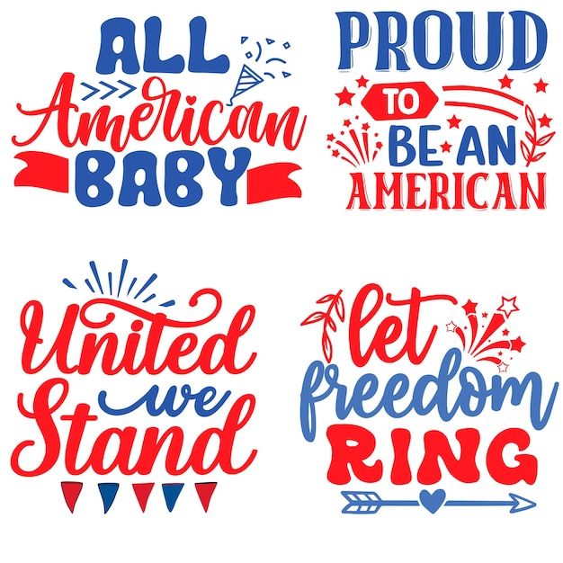 Vector hand drawn fourth of july lettering of 4th july emblem