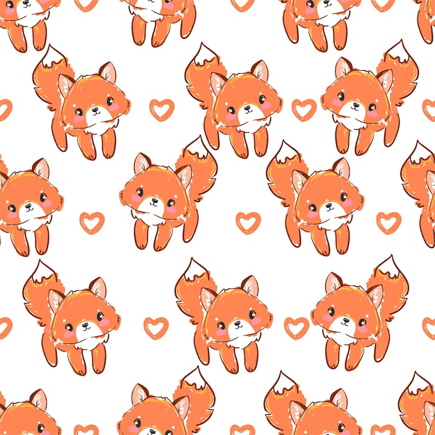 Vector hand drawn fox and heart vector pattern seamless trendy print woodland design for fabric textile