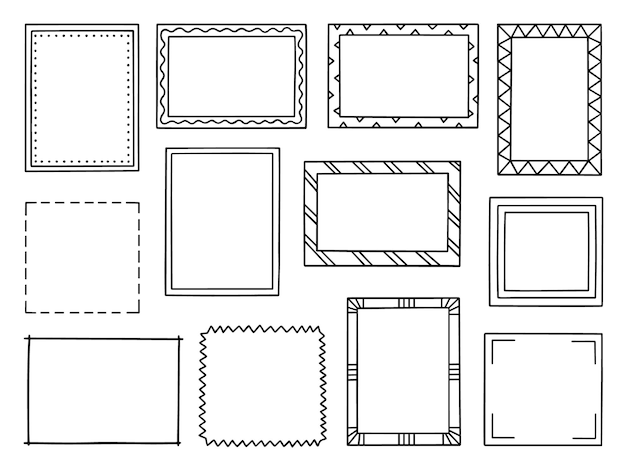 手描きのフレーム落書きスケッチ スタイルの正方形と長方形の境界線