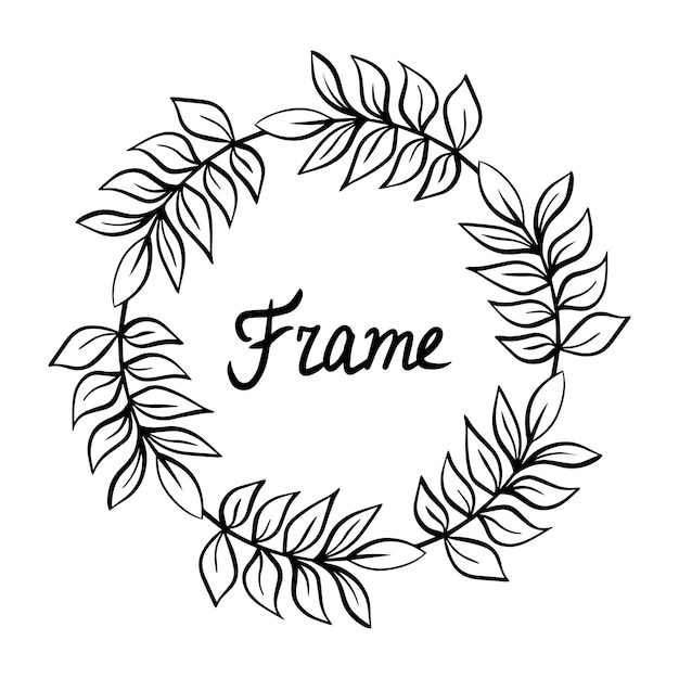 Hand drawn frame of tropical branch and leaves Doodle decorative ink elements for postcard