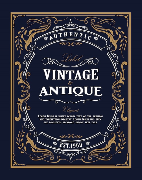 Cornice disegnata a mano western vintage label antiquariato fiorisce design illustrazione