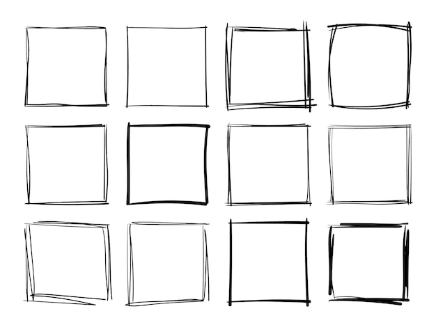 Vector hand drawn frames handdrawn square frame vector borders grunge template set