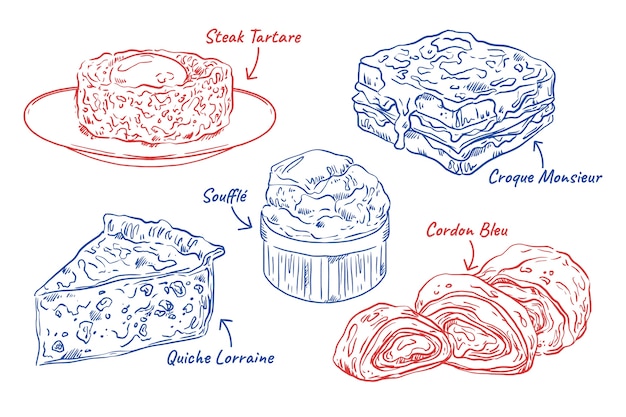 ベクトル 手描きのフランス料理