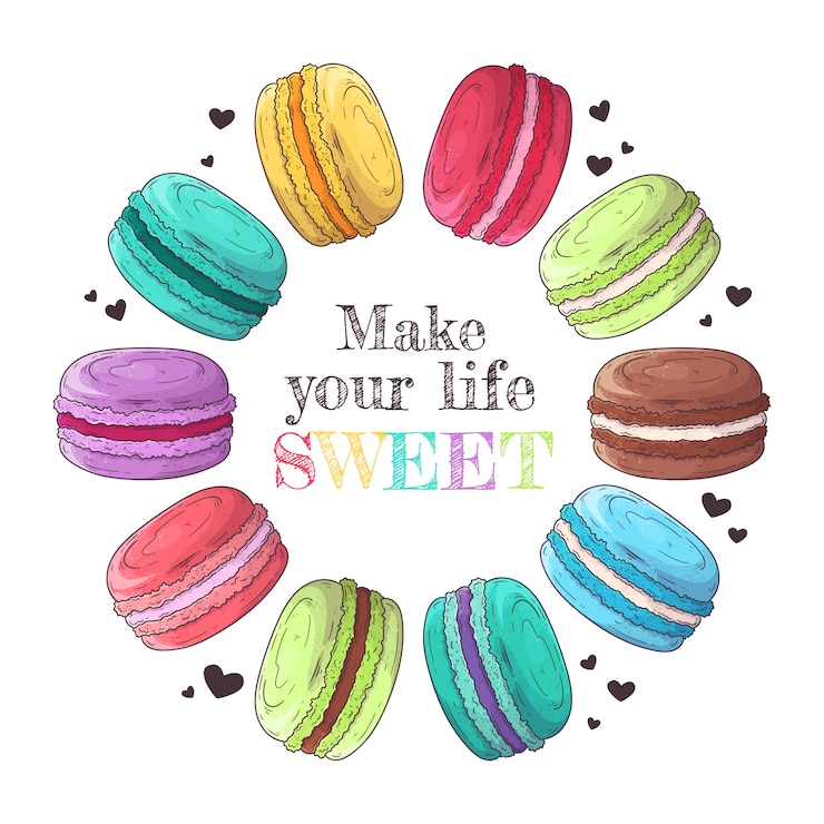 Vector hand drawn french illustration dessert macaroons 