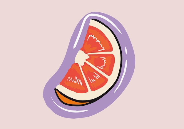 Ручной рисунок свежих ломтиков грейпфрута изолированный фон. Грейпфрут в мультяшном стиле.