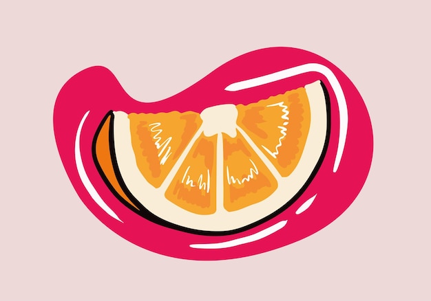 Hand drawn fresh orange fruit slices isolated background. Cartoon style orange fruit slice.