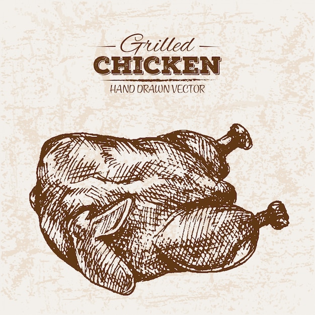 Hand drawn fried chicken meat