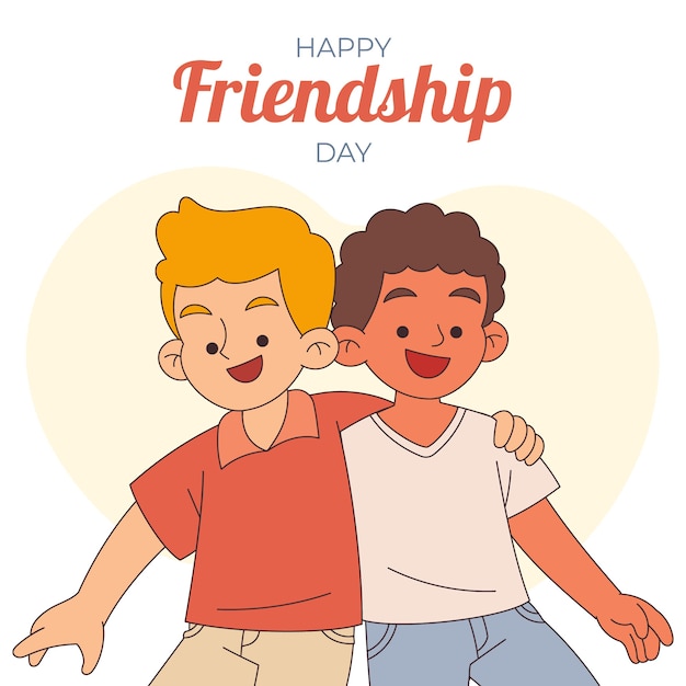 Vector hand drawn friendship day illustration with friends embracing each other