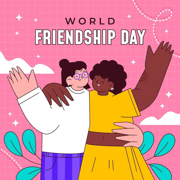 ベクトル 友達との手描きの友情の日のイラスト