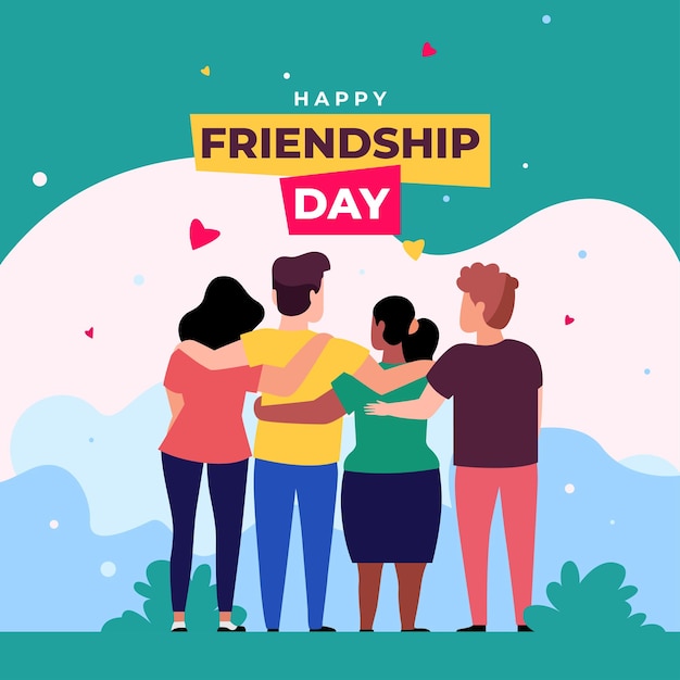 hand drawn friendship day illustration with happy friends