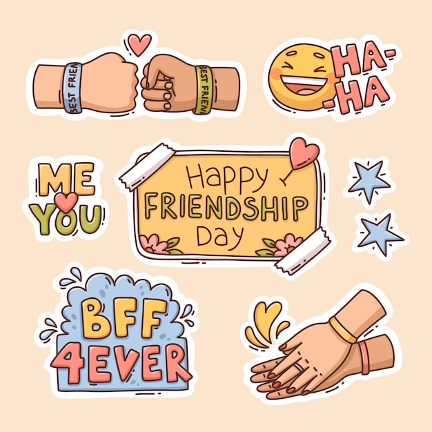 Vector hand drawn friendship day stickers collection