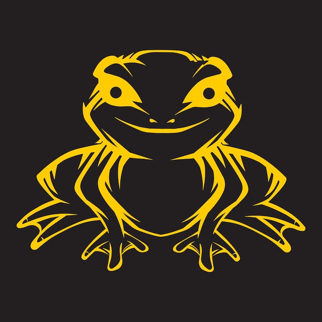 Vector hand drawn frog in gold and black background