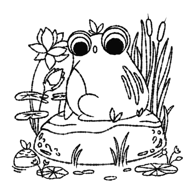 Vector hand drawn frog illustration for coloring