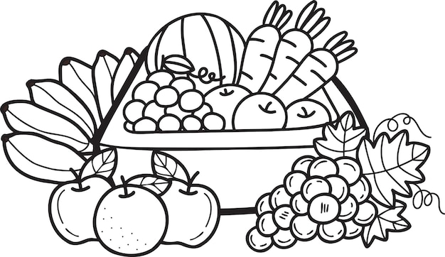 Hand drawn fruit basket illustration in doodle style