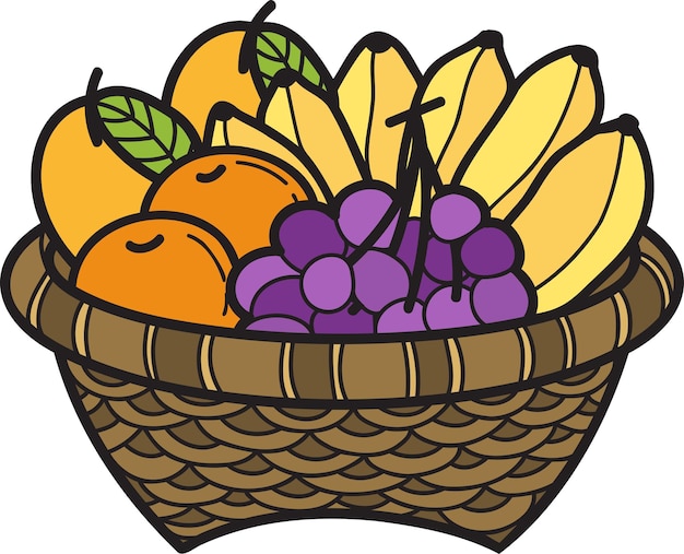 Vector hand drawn fruit basket illustration