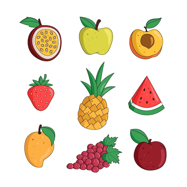 Raccolta di frutta disegnata a mano