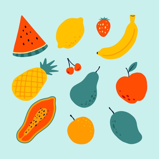 Raccolta di frutta disegnata a mano