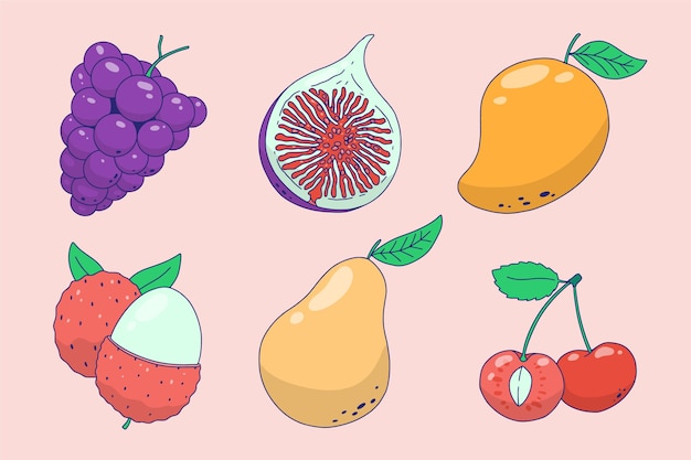 Raccolta di frutta disegnata a mano