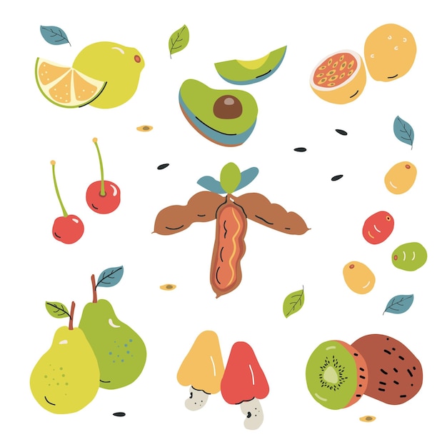 Raccolta di frutta disegnata a mano