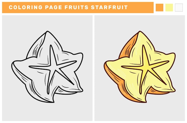 Hand Drawn Fruit Coloring Page Starfruit Vector