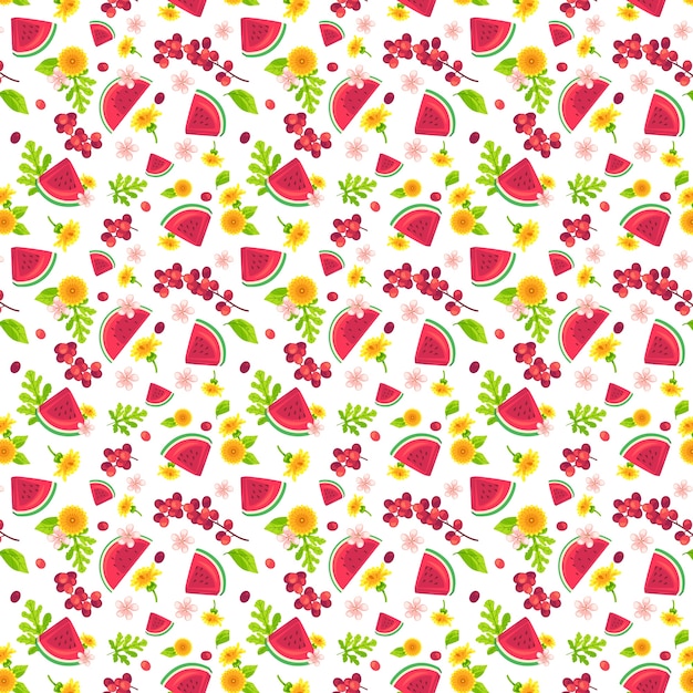 Hand drawn fruit and floral pattern design