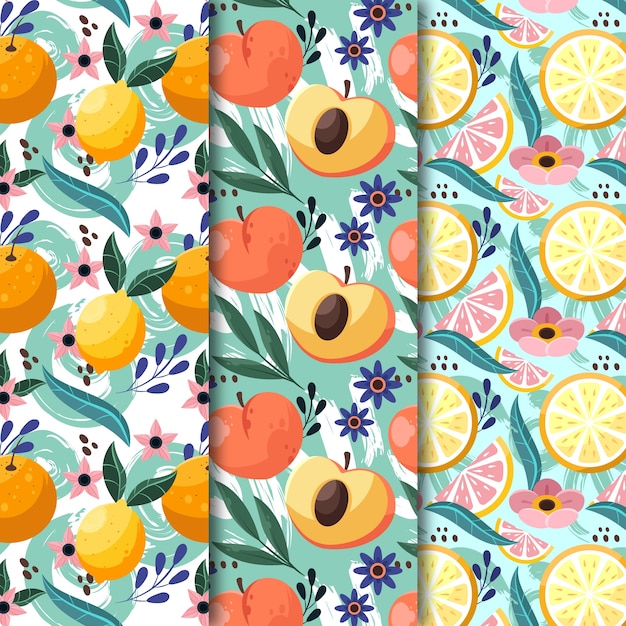 Vector hand drawn fruit and floral pattern design