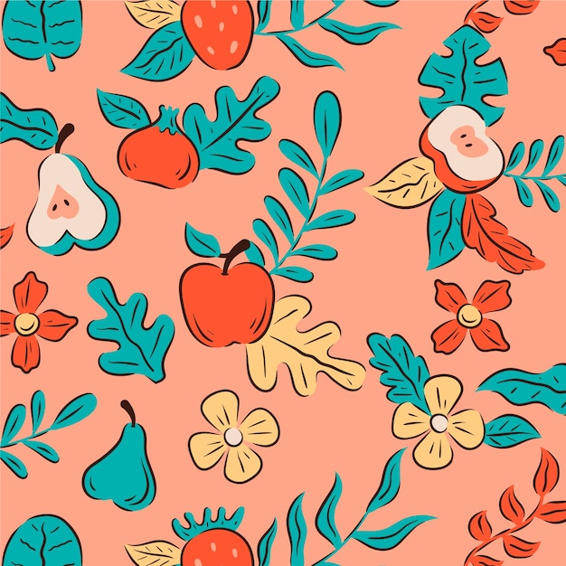 Hand drawn fruit and floral pattern design