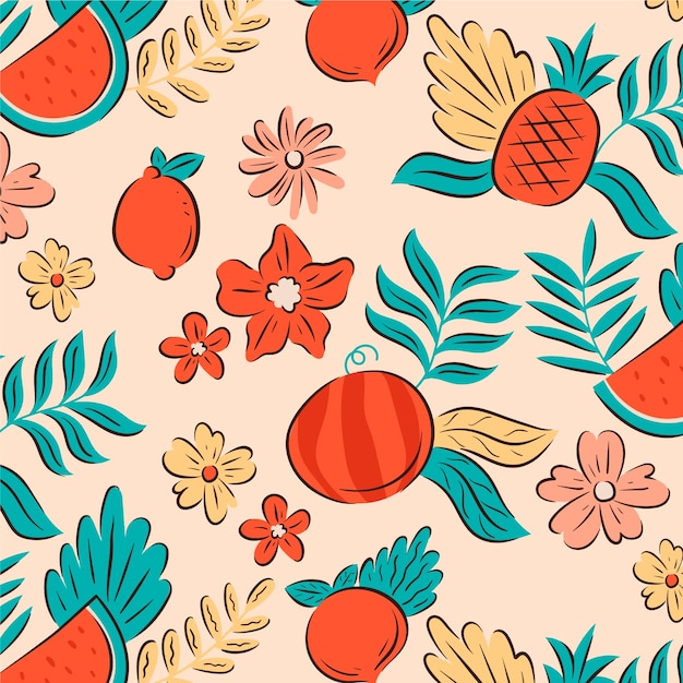 Hand drawn fruit and floral pattern design