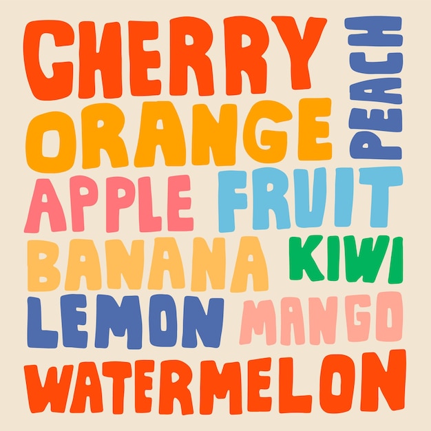 Hand Drawn Fruit Names Lettering Design