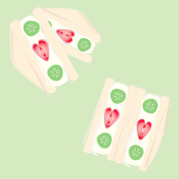 Vector hand drawn fruit sandwich sando kiwi strawberry seamless pattern