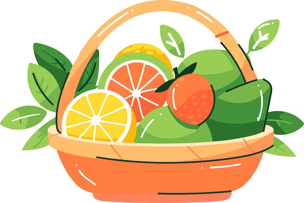 Hand Drawn fruit and vegetable basket in flat style isolated on background