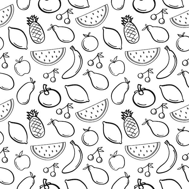 Vector hand drawn fruits collection seamless pattern