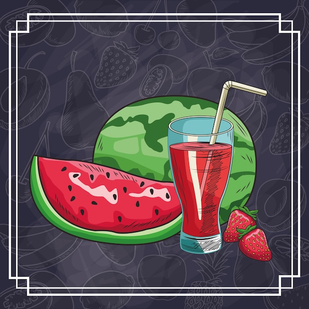 Vector hand drawn fruits and drinks