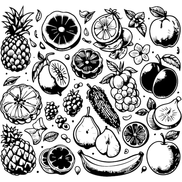 Vector hand drawn fruits elements