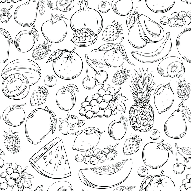 Vector hand drawn fruits seamless pattern.