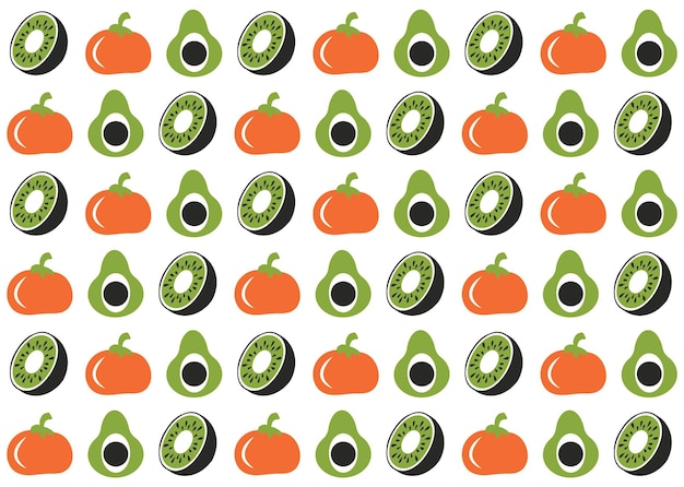 Hand drawn fruits and vegetables seamless pattern background. Abstract doodle organic food pattern.