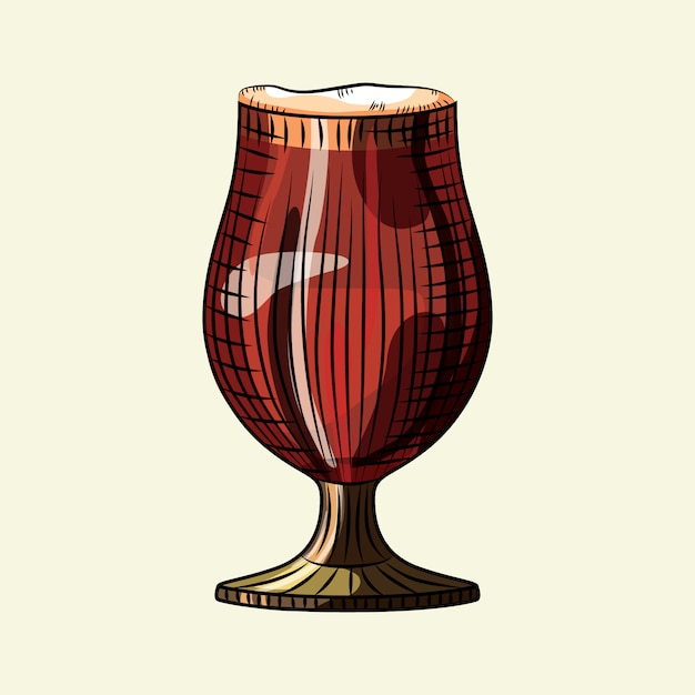 Hand drawn full beer cup. glass of dark beer isolated on light background.