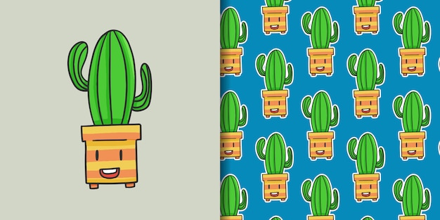 Hand drawn fun cactus with pattern