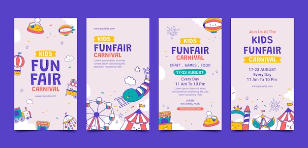 Vector hand drawn funfair entertainment instagram stories