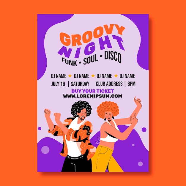 Vector hand drawn funk and soul music poster template