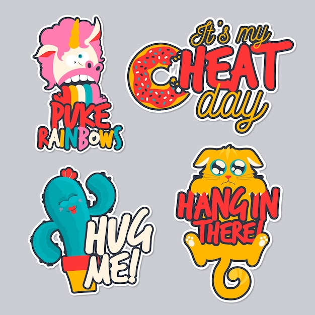 Vector hand drawn funny sticker collection