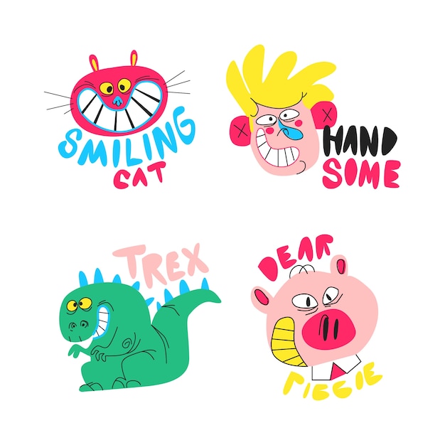 Hand drawn funny sticker collection