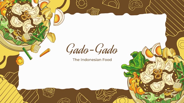 Sfondo di cibo indonesiano gadogado disegnato a mano