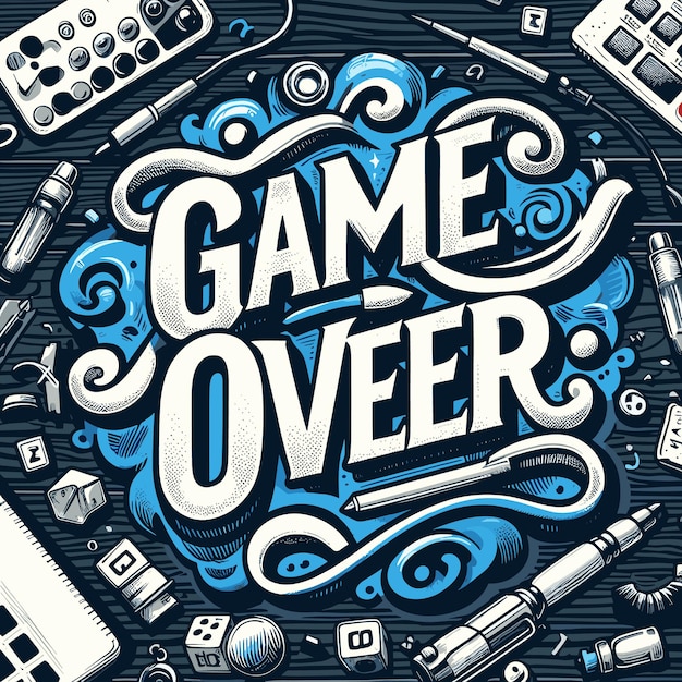 Vector hand drawn game over lettering