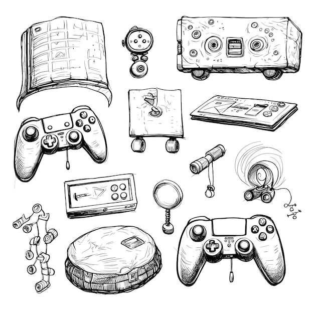 Hand drawn game streamer concept elements vector