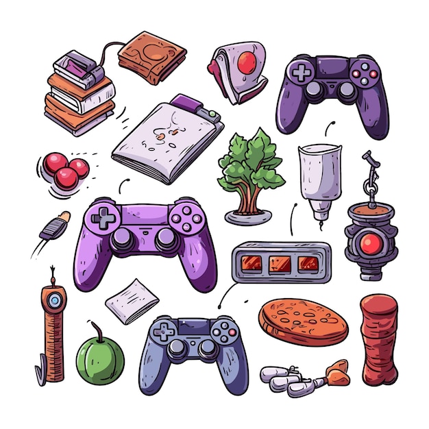 Hand drawn game streamer concept elements vector