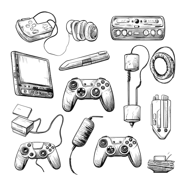 Hand drawn game streamer concept elements vector